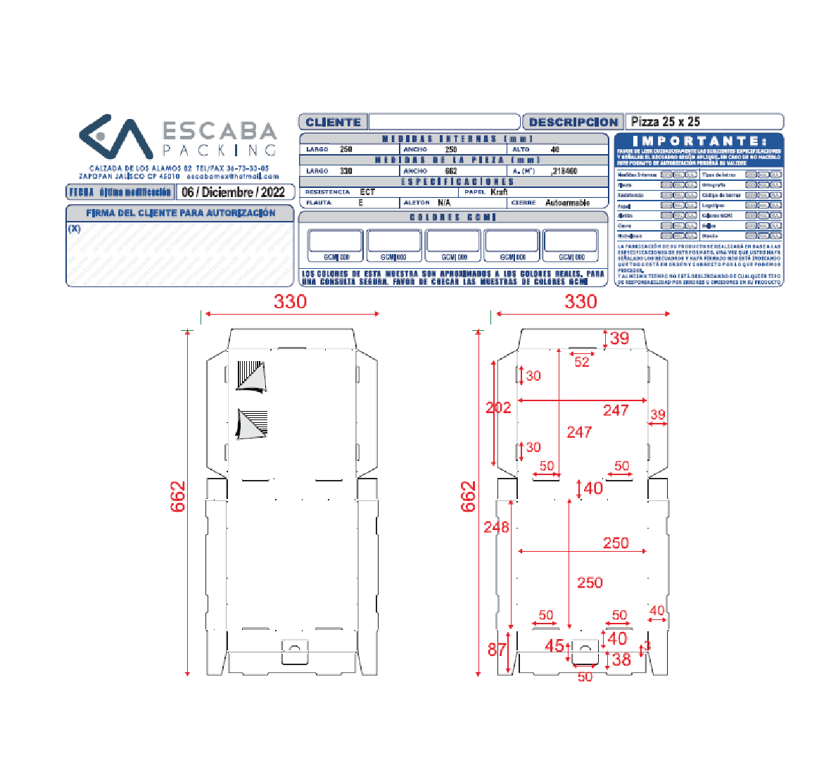 Plano técnico caja pizza 1