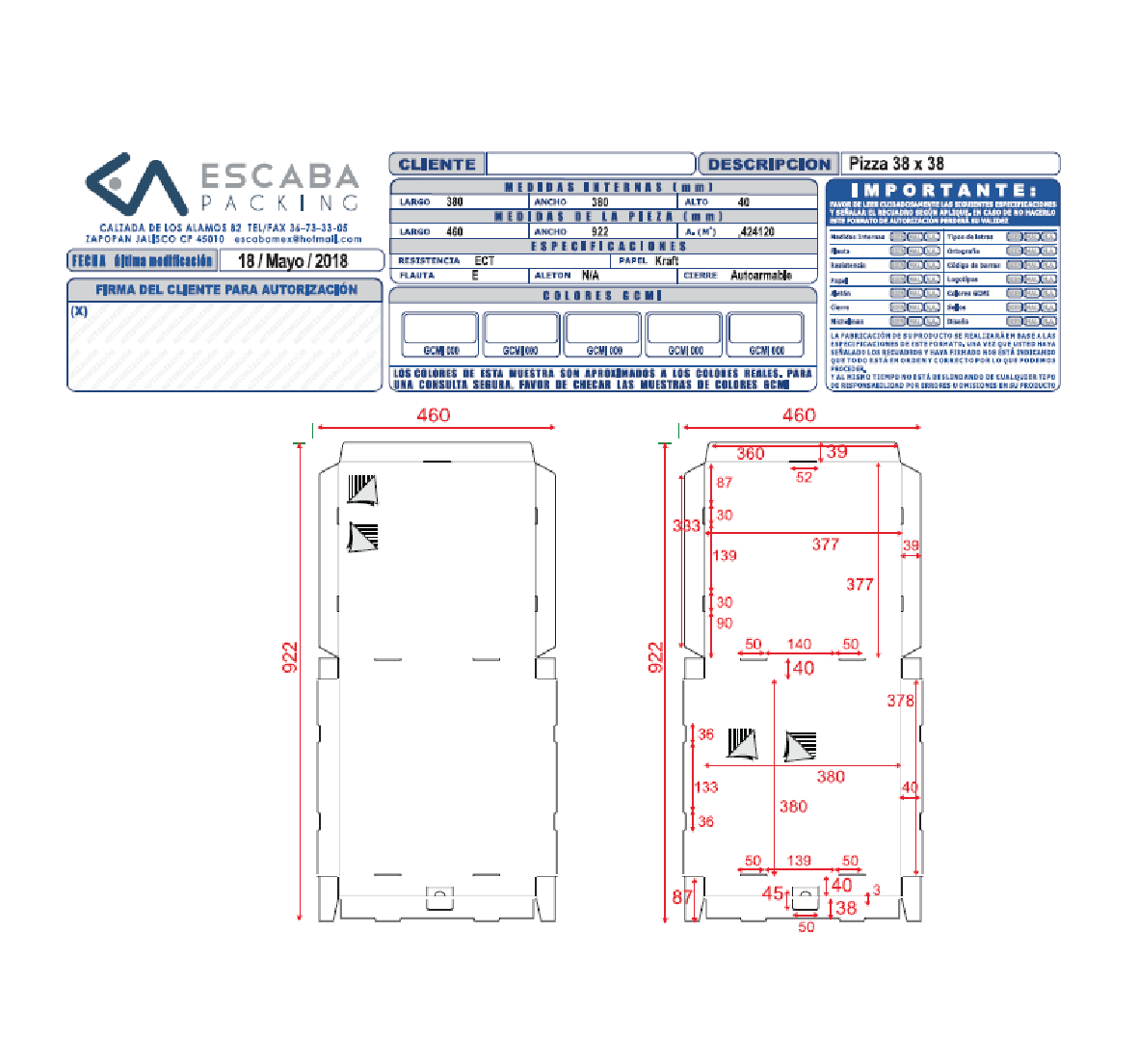 Plano técnico caja pizza 5